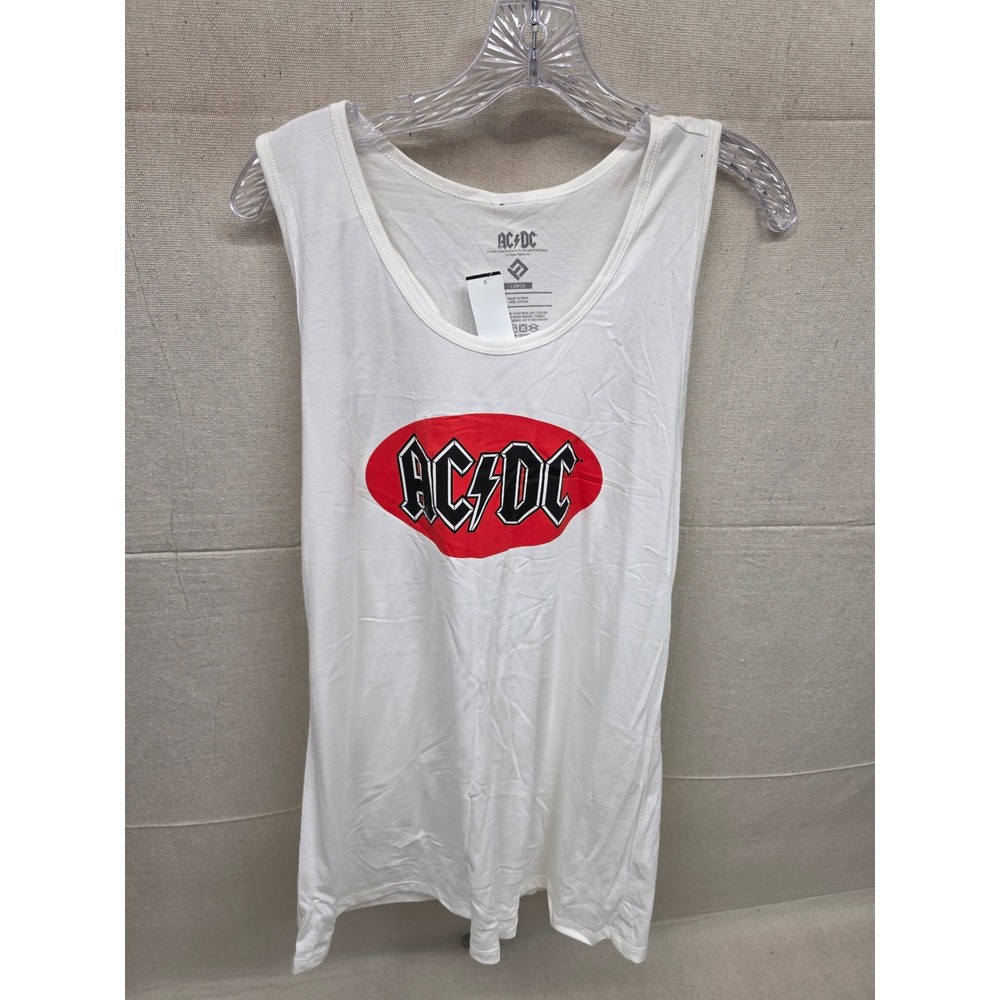 AC/DC Mens Graphic Tank Top White Red Logo Racerback Cotton Size Large‎ NWT